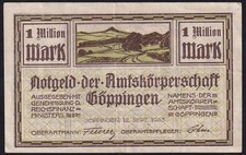 Germany Goeppingen 1 Million Mark 1923 Vintage Emergency Paper Money Banknote VF
