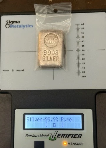 Vintage ABC 2.95 Oz Australian Bullion Company .9998 Silver Bar Poured D Reverse