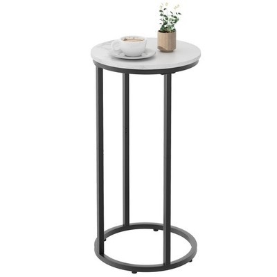 C Shaped End Table, Couch Side Tables for Living Room, Round 1pc, Round-black 