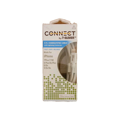 Connect by 7-Eleven 9ft Charge/Sync Cable With Connector/New In Box