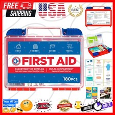 180 Piece First Aid Kit: Clean, Treat, Protect Minor Cuts, Scrapes. Home, Off...
