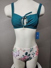 NWT Cupshe Two Piece Swimsuit Size Small Floral Bottom  Turquoise Top