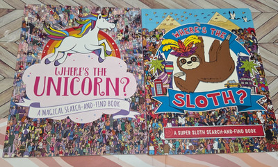 WHERE'S THE - SEARCH & FIND - LOT OF 2 TRADE PAPERBACK BOOKS - SLOTH & UNICORN