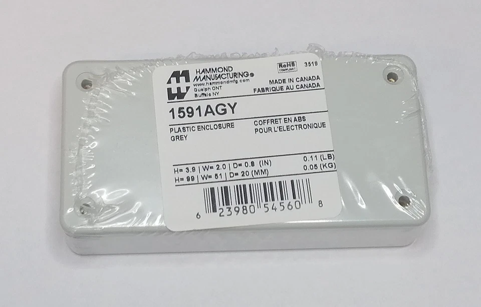 Hammond 1591AGY ABS Kunststoff-Gehäuse 100x50x25 grau IP54 UL94V-0