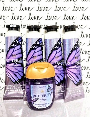 Set of 4 Bath & Body Works Shea Butter Hand Creams & Sanitizer~ Butterfly