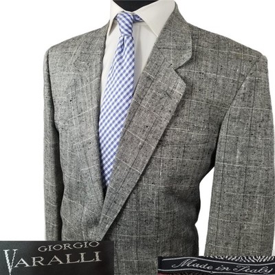 Vintage Varalli Mens Blazer 42R Gray Raw Slub Silk Italy Sport Coat Jacket