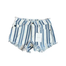 KanCan Caspian Blue Striped High Rise Raw Edge Cut Off Shorts Size M  NWT