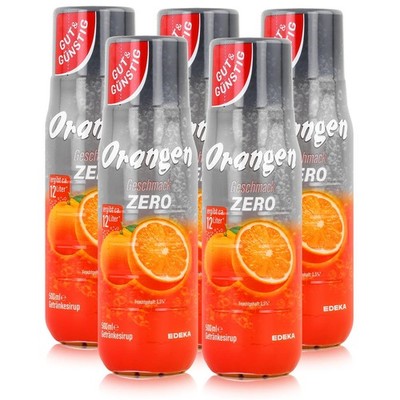 Gut & Günstig Getränke-Sirup Orange Zero 500ml ergibt ca. 12 Liter (5er Pack)