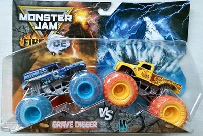 SPINMASTER Monster Jam Double Fire & Ice 2 Tone Grave Digger Vs Whiplash W 1:64 Trucks New