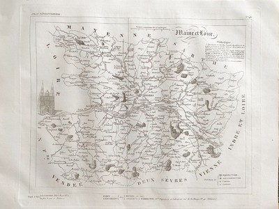ATLAS MICHEL FILS AINE 1850 Karte Maine-et-Loire Nummerierte Lithographie