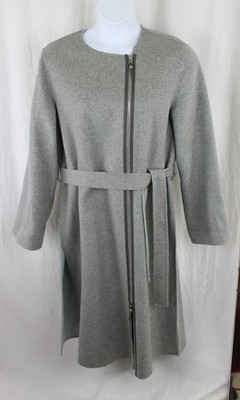 Lafayette 148 New York Women's Gray Wool Cashmere Blend Full Zip Midi Jacket XL