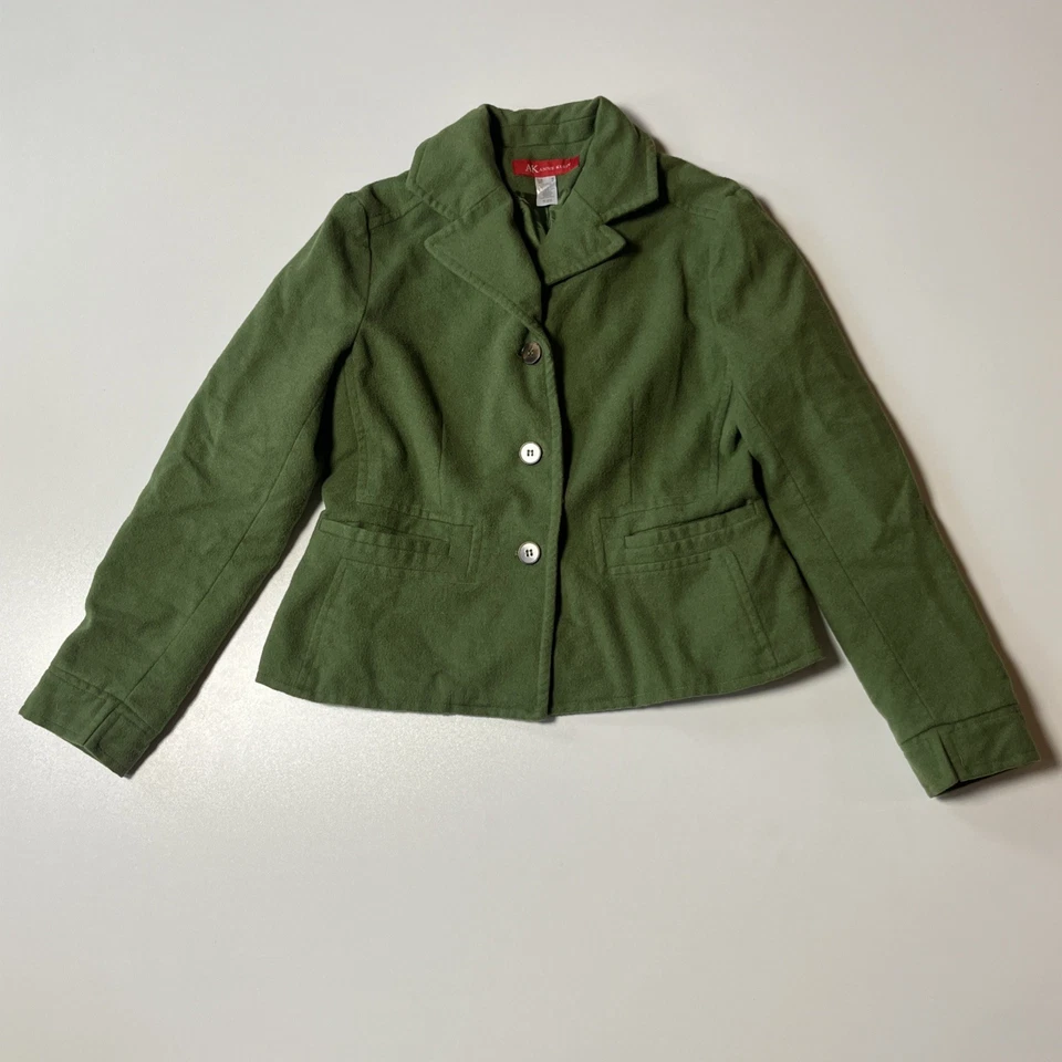 Abrigo Anne Klein 100% Lana Guisante Talla M Verde Corto Abotonado Otoño Chaqueta de Negocios Foto 2 de 4