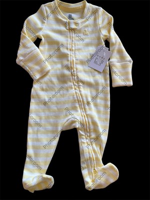 Baby Gap NWT Yellow Striped Ribbed Cotton/Poly Dual Zip Footie-0-3Mos