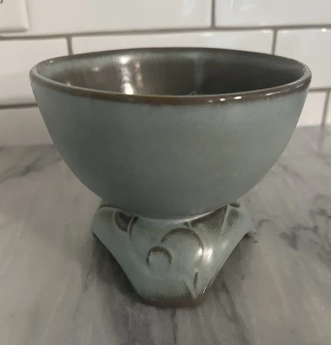 Frankoma Pottery F 36 Woodland Moss Blue Dogwood Footed Vase Bowl Planter MCM