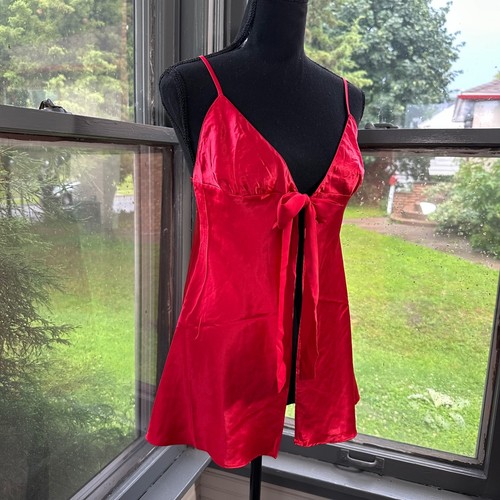Victoria's Secret Red Satin Babydoll Lingerie Tie Front Slip Dress Silky size S - Picture 3 of 5