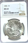 1886 $1 Morgan Silver One Dollar MS64 Philadelphia BU
