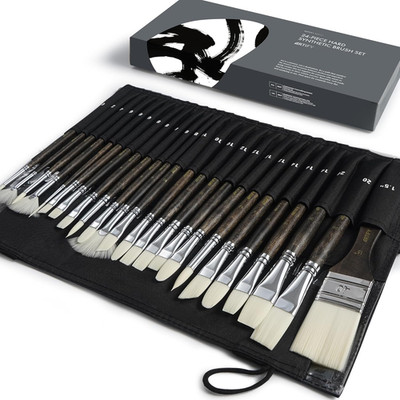 ARTIFY 24 Pieces Synthetic Hog Bristle Nylon Paint Brush Set- Expert Series