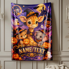 Personalized Halloween Giraffe Animal Friends Coral Fleece Blanket