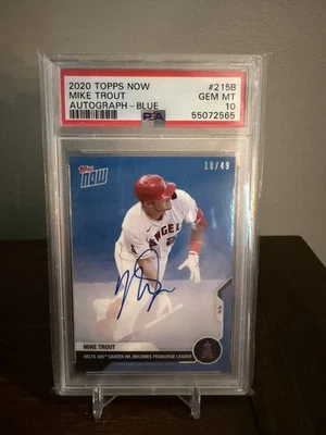 2020 Topps NOW Mike Trout Auto 300 Home Runs Franchise Leader Blue #215B PSA 10 - Image 1 of 3