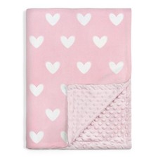 Heart Minky Baby Blanket 30x40 Inch Girls Soft Plush Receiving Dotted Back