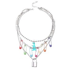 Multicolor Colored Pin Choker with Round Beads Stylish Neck Jewelry