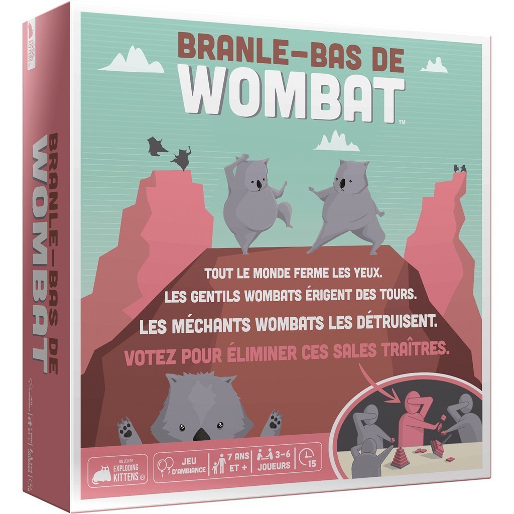 Jeu de société Branle-Bas de Wombat avec blocs de construction et rôles secrets