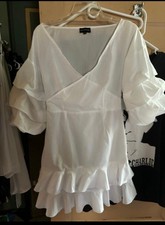 Pretty Little Things Puff Sleeve Puffball Hem Shift Dress Size 6 With Sash