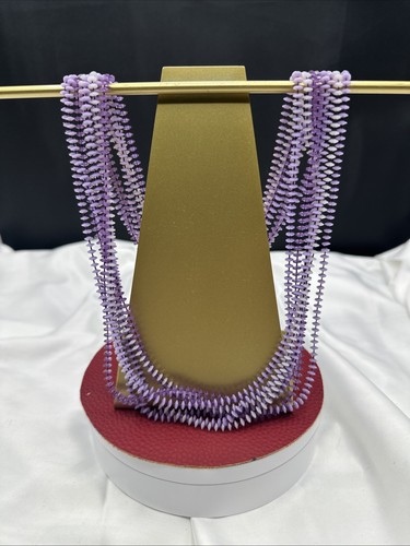 ‘70 Extra Long Lavender Tones Plastic Four Strands Beaded Necklace. Cute. Pics. - Picture 9 of 10