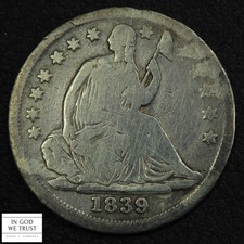 1839 No Drapery Seated Liberty Silver Half Dime H10C - Cleaned
