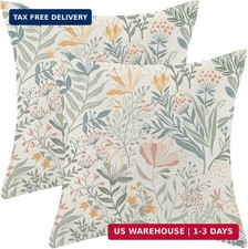 Spring Pillow Covers 18x18 Set of 2, Sage Green Leaf Floral Throw Pillow Covers