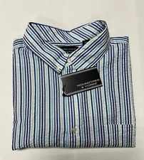 Roundtree Yorke Men Shirt XXL /2XL Short Sleeve  Button Cotton Easy Care Blue