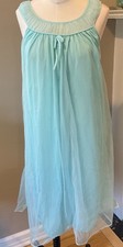 Vintage Turquoise Nylon Babydoll Nightgown Medium USA