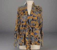 NEW BANANA REPUBLIC Factory Woman’s Floral Tie Blouse Gold/Blue Size Large NWT
