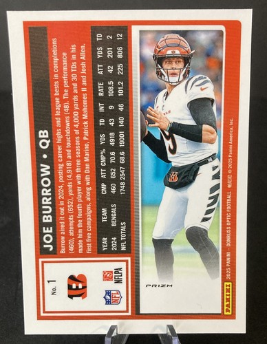 2025 Panini Donruss Optic - Joe Burrow #1 Stars Prizm - Picture 2 of 2