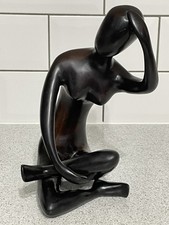 LARGE MODERNIST ABSTRACT BRONZED RESIN 25cm HIGH NUDE LADY FIGURINE IN YOGA POSE