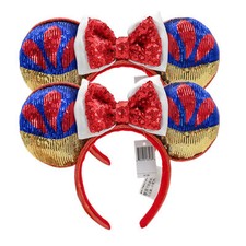 Disney- Snow White Ears Sparkle Sequins Minnie Mouse Bow Princess Headband 2PCS