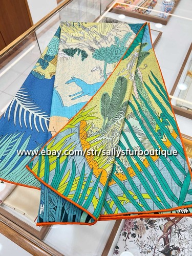 Sallys 70% Cashmere & 30% Silk Stole Animals Print Double Face Scarf Shawl 53" - Picture 12 of 35