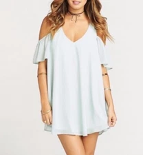 Show Me Your MuMu Birdie Ruffle Mini Dress Cold Shoulder Flutter Sleeve Blue XS