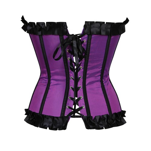 Women Victorian Corset Gothic Bustier Retro contrast color Ruffle Corset Tops - Picture 20 of 23