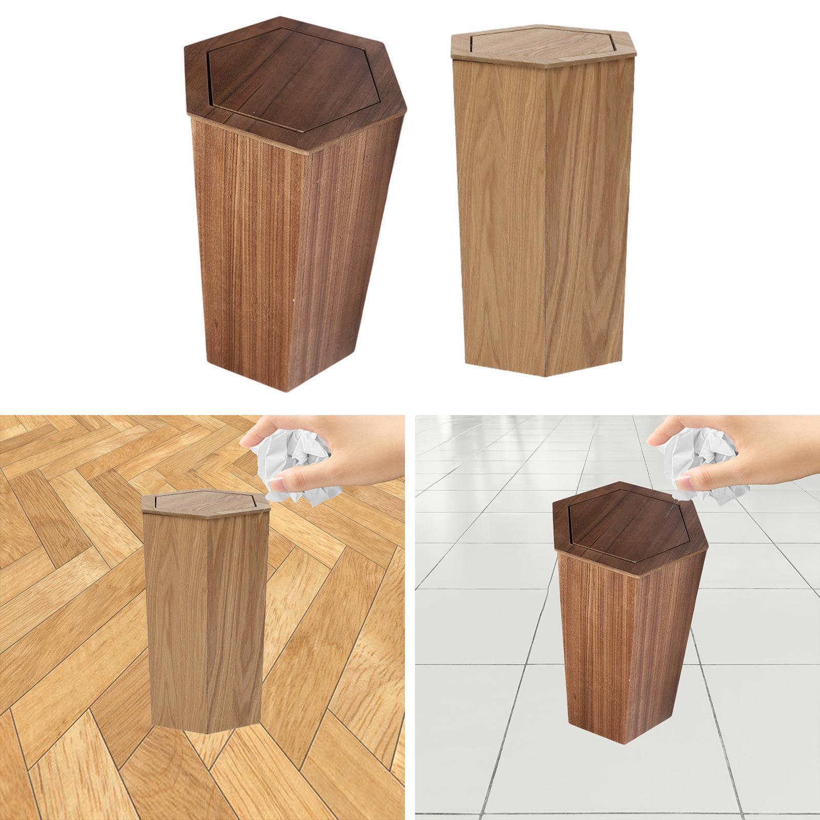 Wood Trash Can Decorative Compact Waste Basket for Bedroom Living Room Home