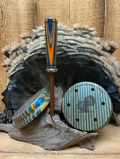 Charcoal / Blue / Orange Slate ov Aluminum  Friction Pot Turkey Call w/  Striker