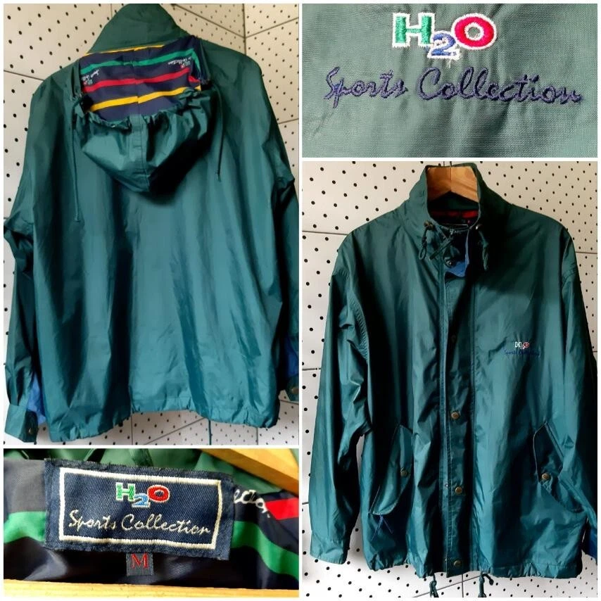 H2O Vintage Green Mens Sports Nylon Protective Jacket Windbreaker Hood Size M