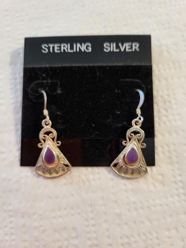 Early 2000s Sterling Silver Dangle  Earrings With Purple Stone 
