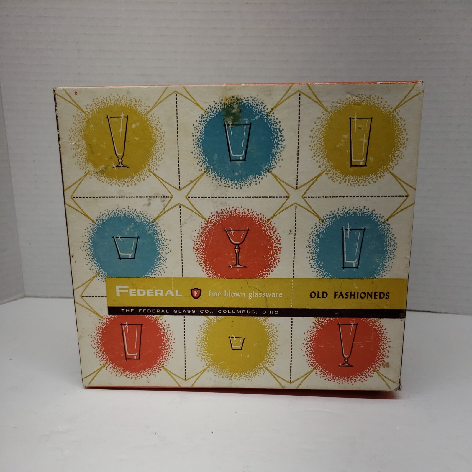 VTG Federal Fine Blown Glassware Old Fashioneds BOX ONLY!!! Some damage present.