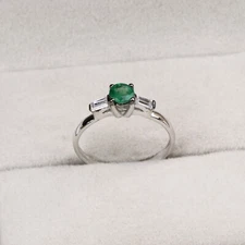 925 Sterling Silver Natural Emerald And CZ Promise Ring Simple Wedding Ring Gifs