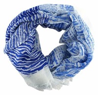 Tigertie Schal In Blau Weiß Gemustert Mit Kleinen Fransen - GrößE 180 X 50 Cm