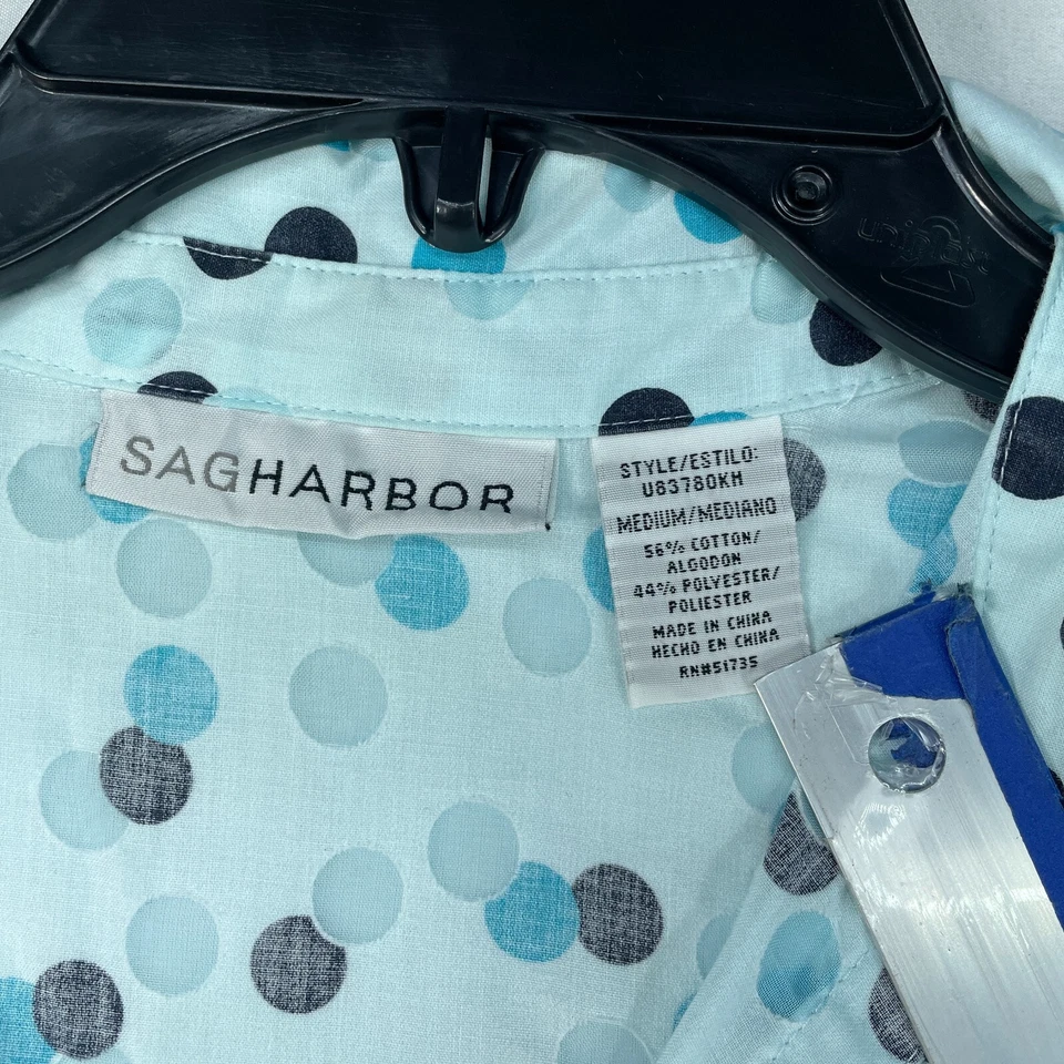 Blusa SAGHARBOR para mujer talla mediana azul negro lunares cuello nueva sin etiquetas Foto 3 de 4