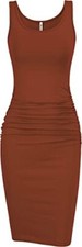 Missufe Women's Sleeveless Ruched Casual Knee Length Dress, Maroon, S