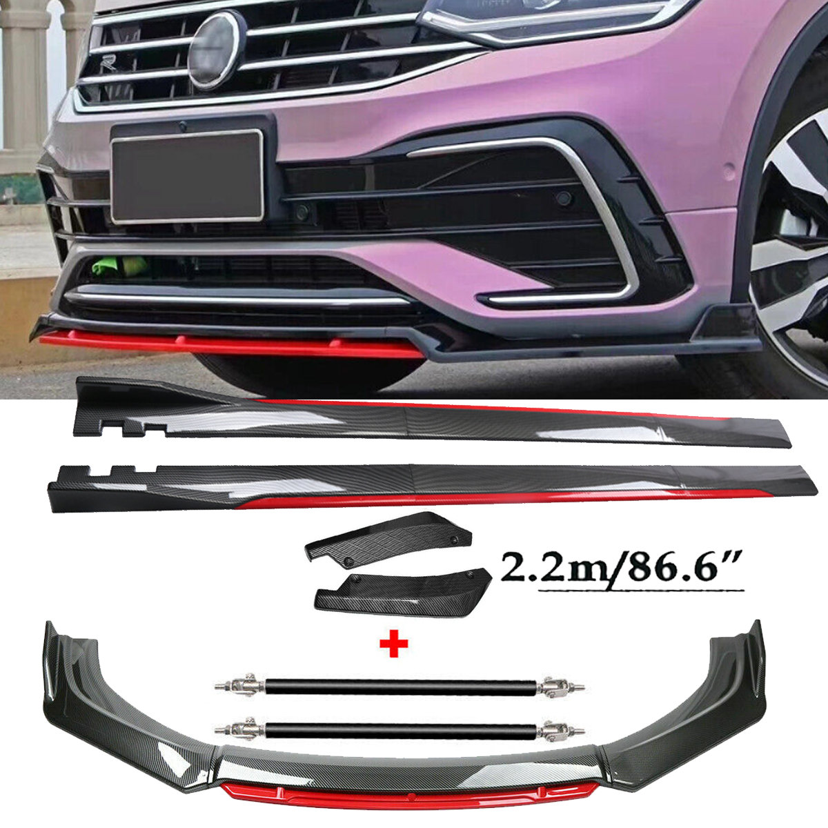 Front Lip Chin Bumper splitter Carbon Fiber Body Side Skirt For Volkswagen Tig