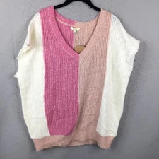 Kori America Sweater Womens Large Pink Rainbow Stripes Kimono Fuzzy Cable NEW